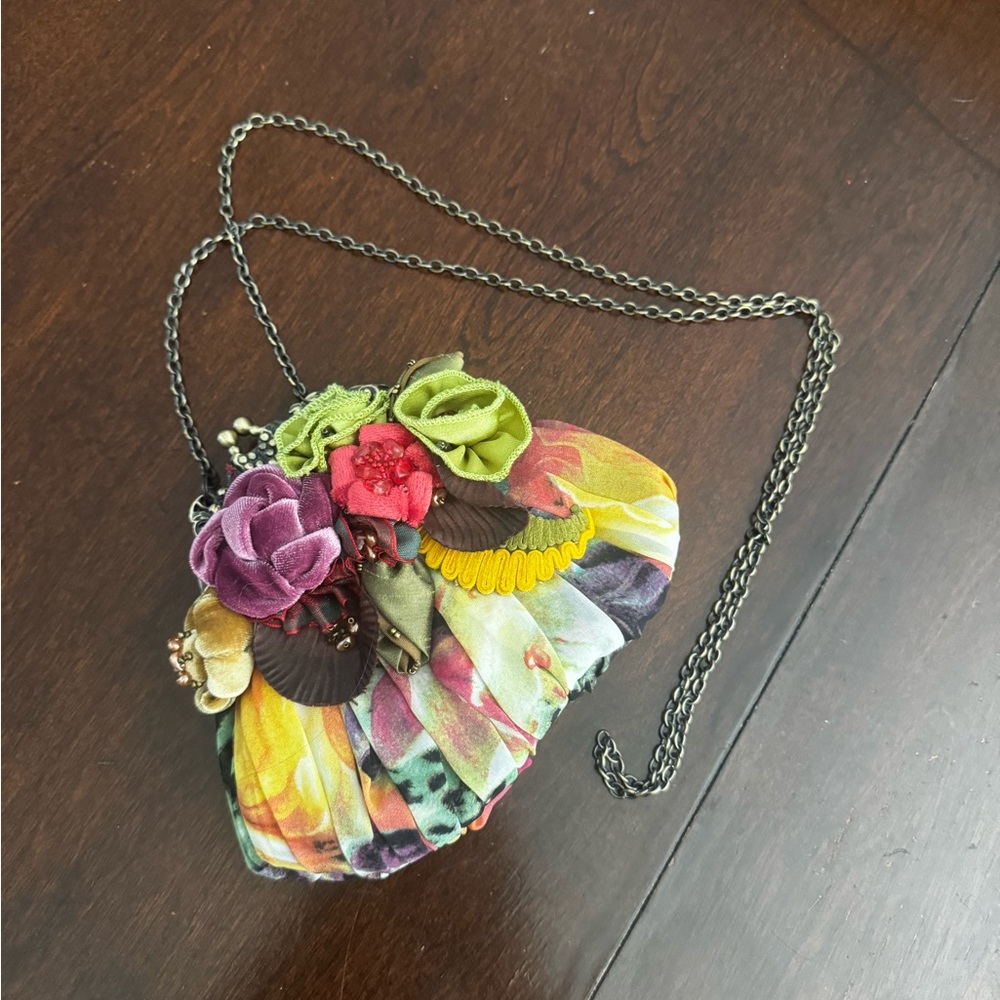 Mary Frances Jewel Bug Floral Mini Handbag Stone Minaudiere Beaded Boho Floral